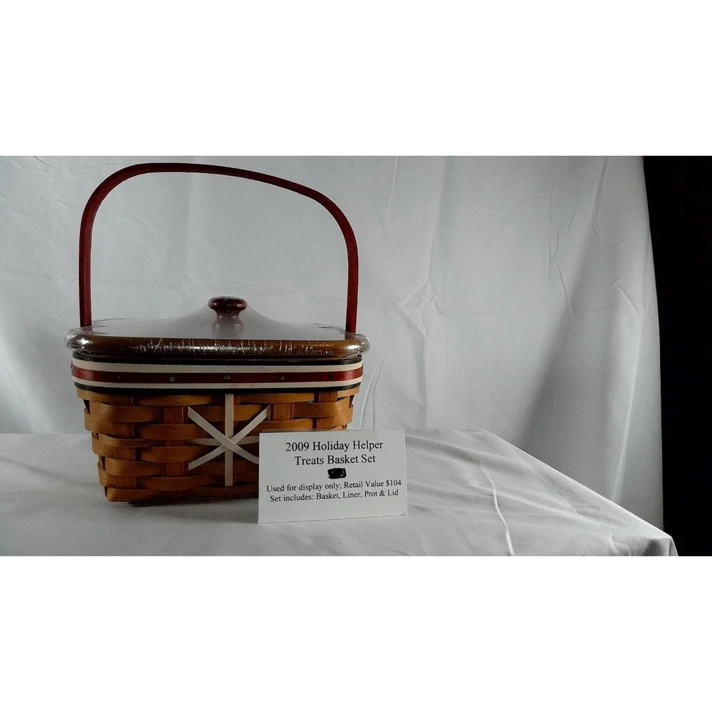 Longaberger 2009 Holiday Helper Basket Set - B, L, P & Lid‎ w/ extra knob - NEW